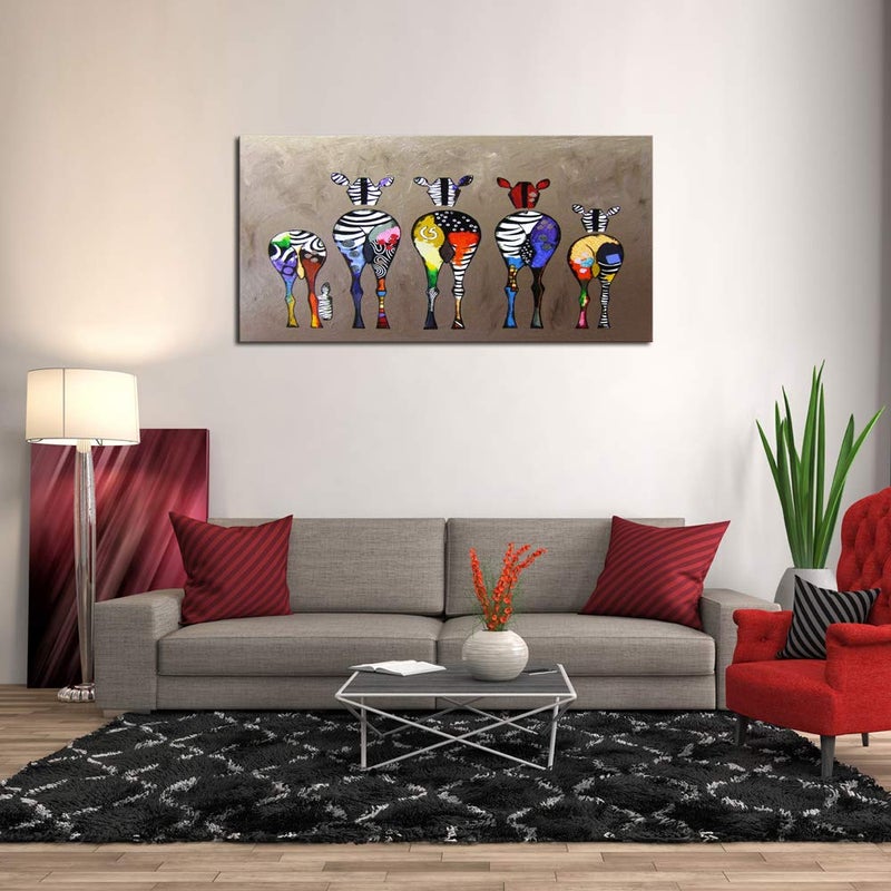 DZL Art D72550 Canvas Prints Wall Art Paintings Animal Painting Five Colorful Zebra Modern Art Stretched Ready To Hang for Living Room Bedroom Decoration - Image 4